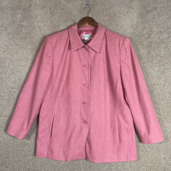 Vintage Pendleton Blazer Jacket Womens Plus 14W Pink Button Front Virgin Wool - Picture 1 of 9